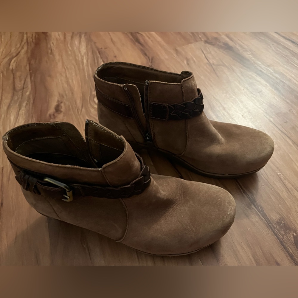 Dansko Suede Ankle Booties with Braided Trim - Brown